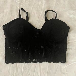 Bozzolo Black Lace Bustier Coquette Vixen NYE Party Crop Y2K Size M Neutral